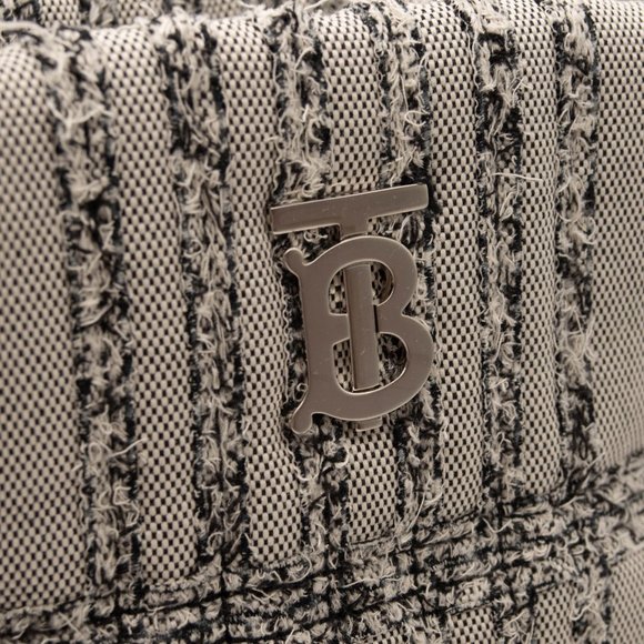 Burberry Small Lola Needle Punch Check Canvas Bucket Bag Black/White - Picture 8 of 12